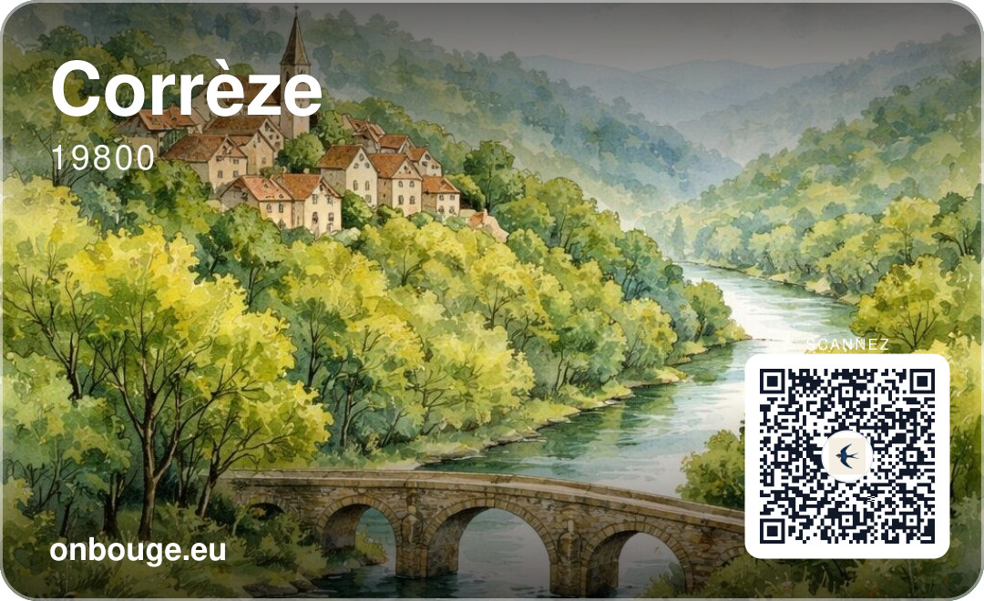 Aquarelle Corrèze — carte OnBouge avec QR