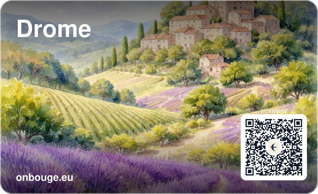Aquarelle Drôme — carte OnBouge avec QR
