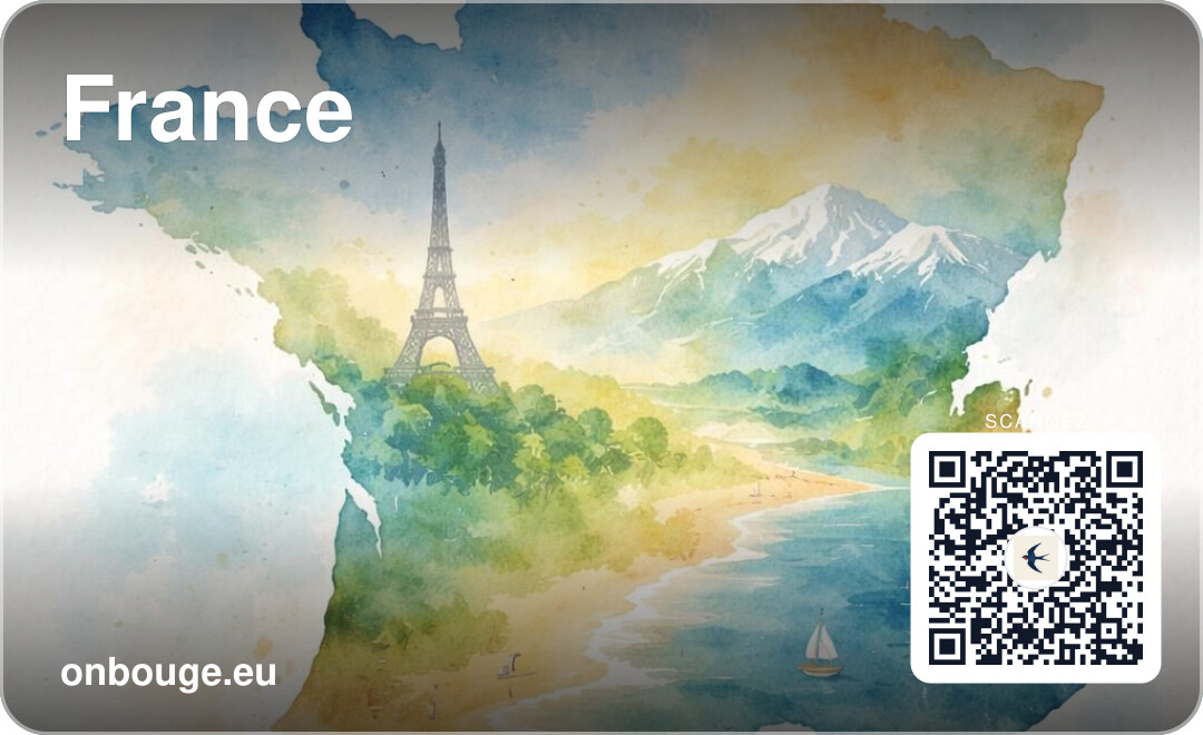 Aquarelle de la France — carte OnBouge avec QR