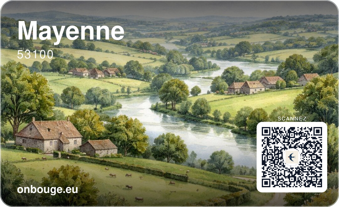 Aquarelle Mayenne — carte OnBouge avec QR