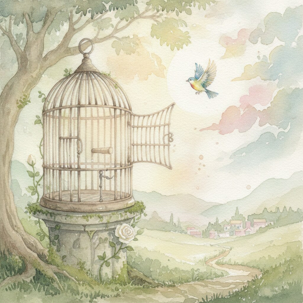 P127 Oiseau Et La Cage Ouverte