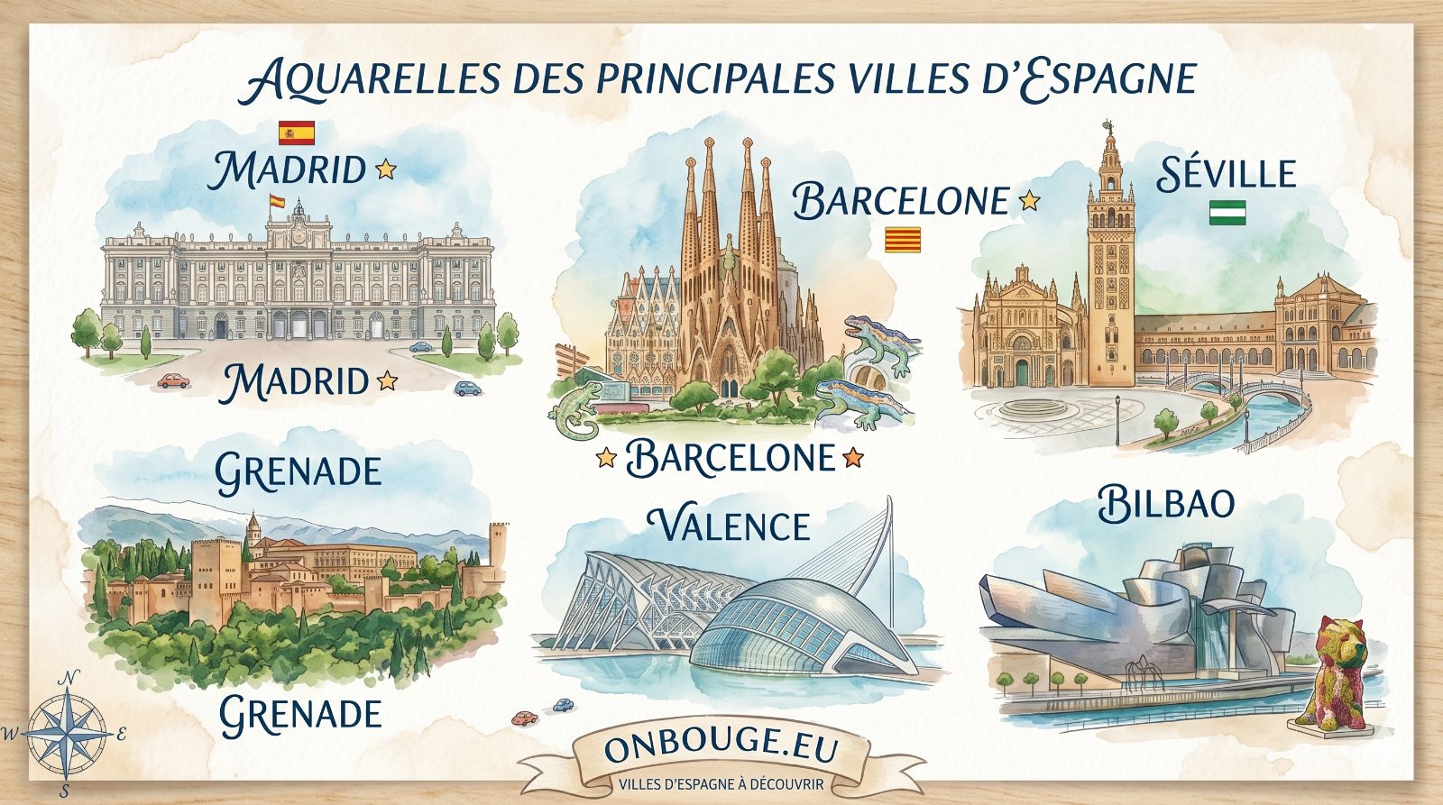 Aquarelles des principales villes