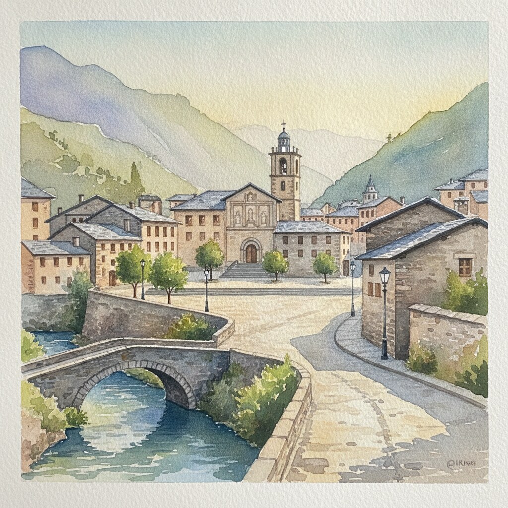 Andorre-la-Vieille — aquarelle — Andorre