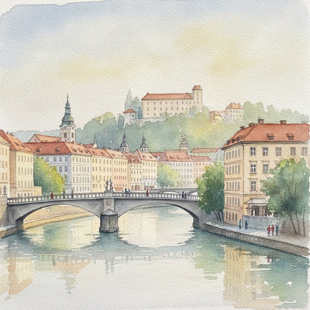 Ljubljana — aquarelle — Slovénie